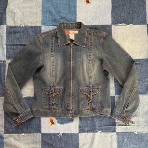 vtg 2000s denim jacket buckled faded glory size M